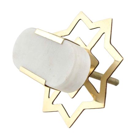 White Oval Golden Stone Dresser Knobs